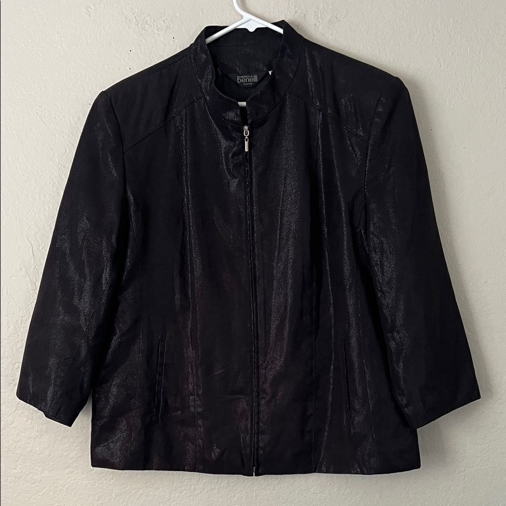 Gabriella Benelli Women's Black Sheen Zip Up Jacket in Size 42
